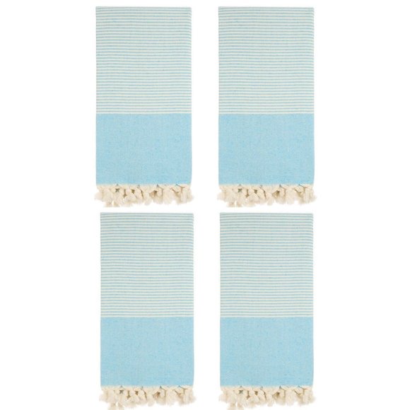 4 Sky Blue Striped Beach Bath Towels - 100% Turkish Cotton - Picture 3 of 3